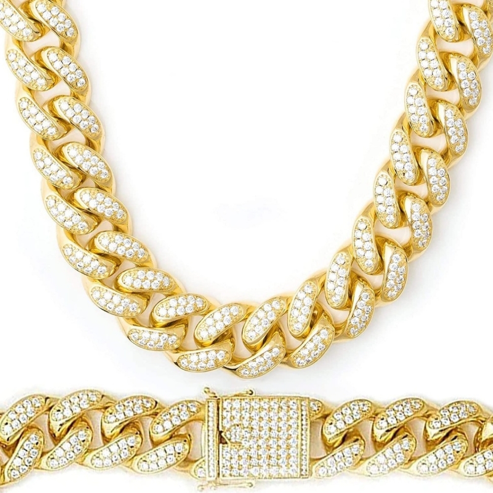 18K Gold Plated Iced Miami Cuban Link Chain With Heart/Cursive A Pendant - Picture 5 of 16